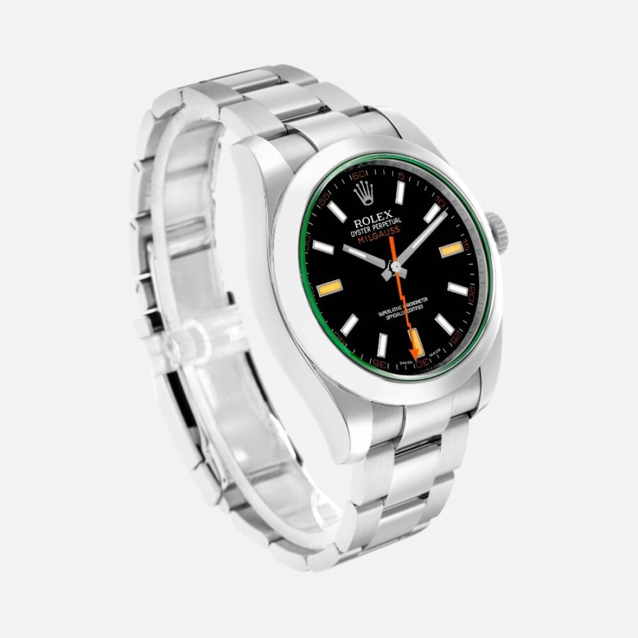 Rolex Milgauss 116400 Green Crystal Black Dial 40mm Steel