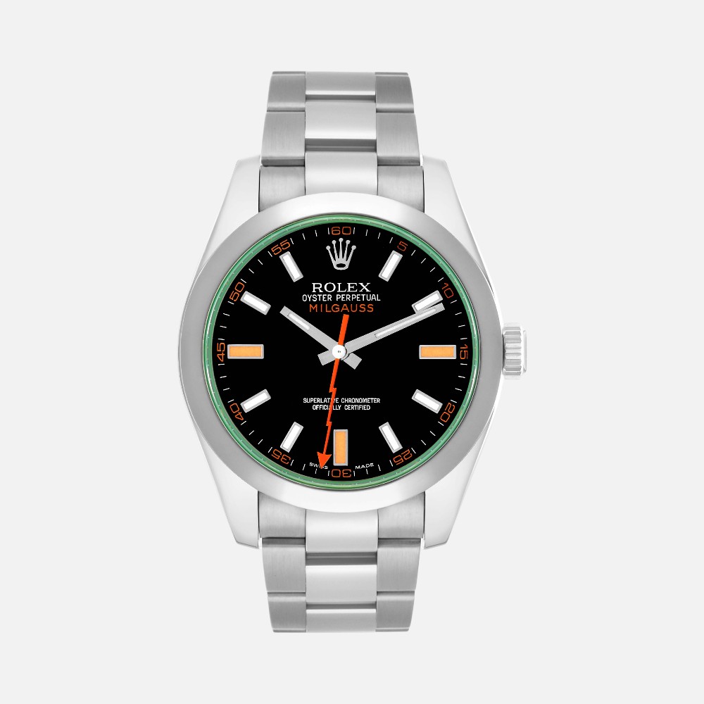 Rolex Milgauss 116400 Green Crystal Black Dial 40mm Steel
