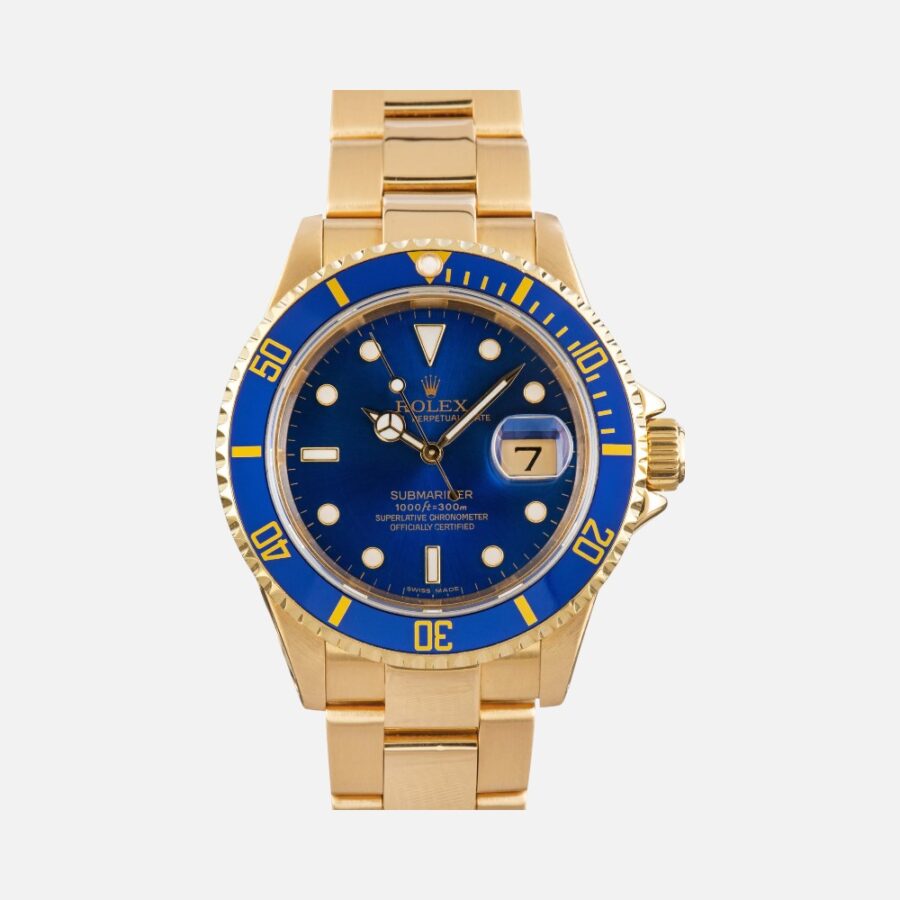 vxvgbbcv (1) Rolex Submariner 16618 Blue Dial 18K Yellow Gold 40mm