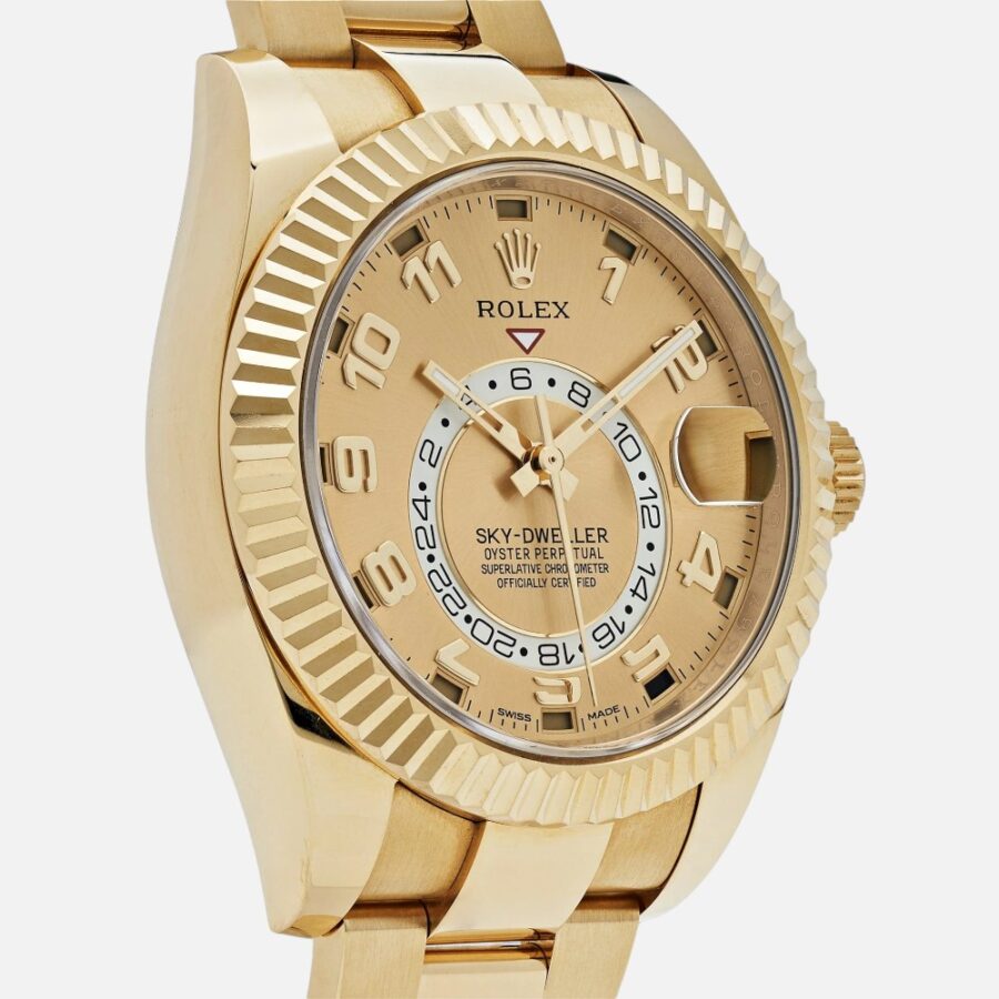 Rolex Sky-Dweller 326938 Yellow Gold Champagne Dial Arabic Numerals
