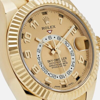 Rolex Sky-Dweller 326938 Yellow Gold Champagne Dial Arabic Numerals