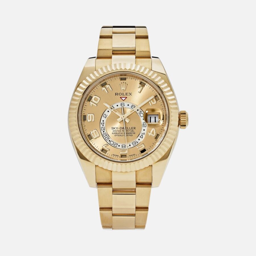 FDBFDCBFDVB (6) Rolex Sky-Dweller 326938 Yellow Gold Champagne Dial Arabic Numerals