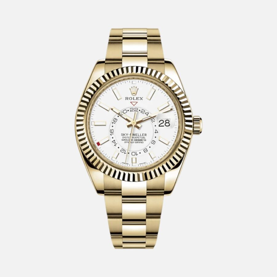 LKGMBNL;VCNLBJ (1) Rolex Sky-Dweller 326938 Yellow Gold White Dial 42mm