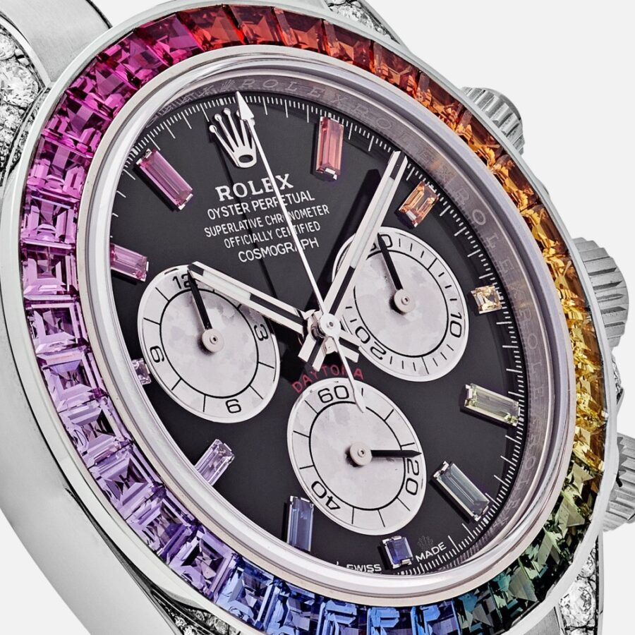 Rolex Daytona 116599RBOW Rainbow White Gold Black Dial Sapphire Bezel