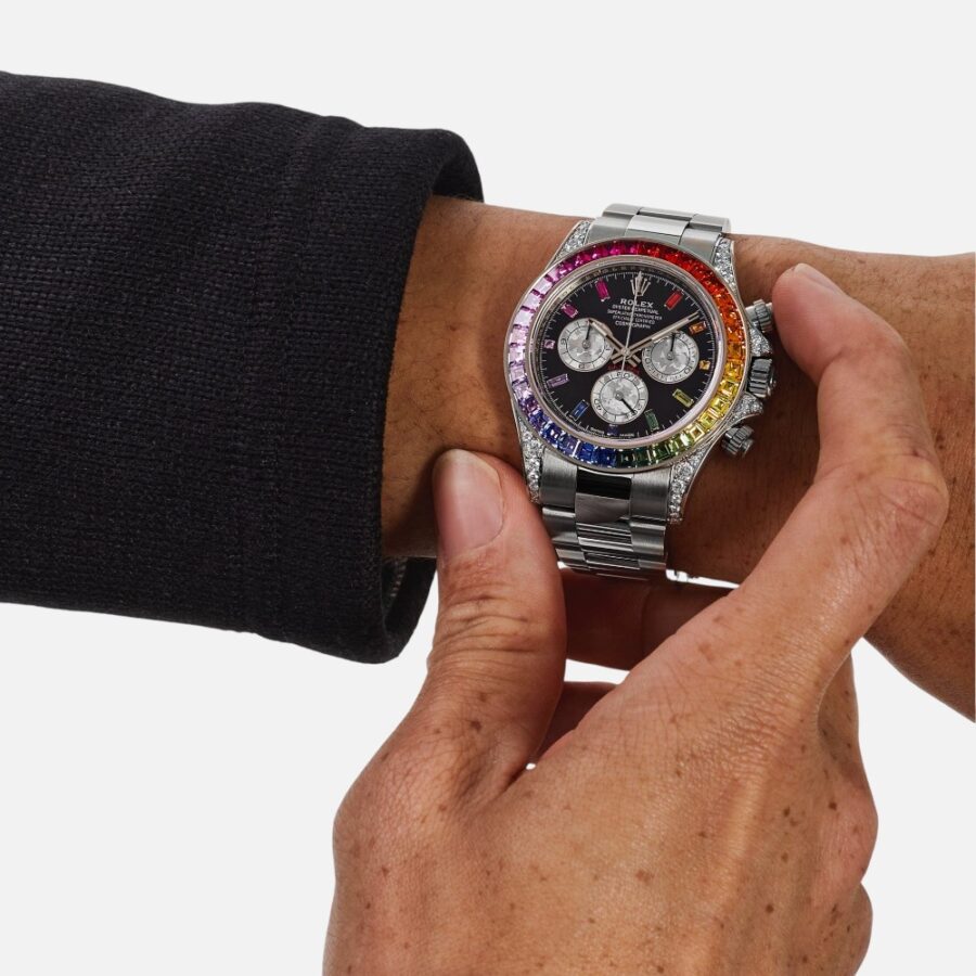 Rolex Daytona 116599RBOW Rainbow White Gold Black Dial Sapphire Bezel