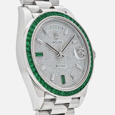 Rolex Day-Date 40 228396TEM Platinum Emerald Bezel Diamond Dial