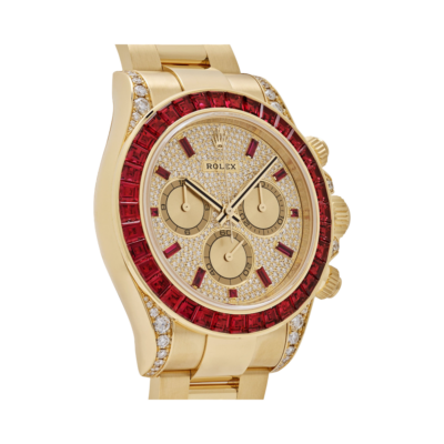 Rolex Daytona 126598TRU Yellow Gold Ruby Bezel Diamond Pave Dial