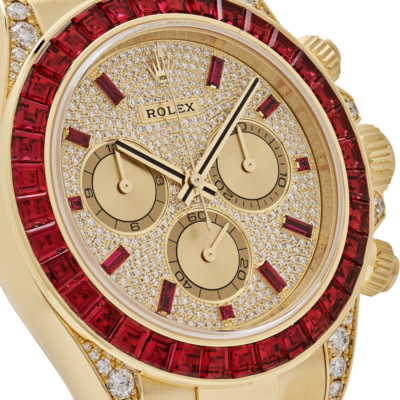 Rolex Daytona 126598TRU Yellow Gold Ruby Bezel Diamond Pave Dial