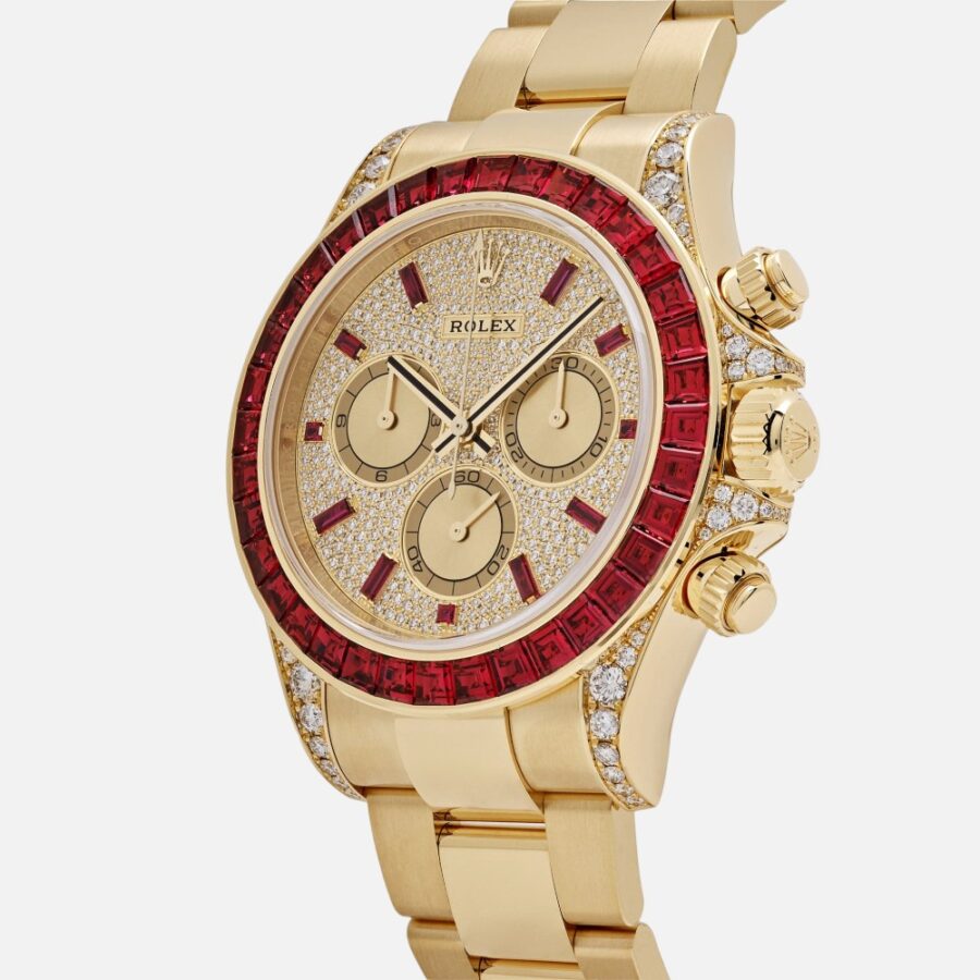 Rolex Daytona 126598TRU Yellow Gold Ruby Bezel Diamond Pave Dial