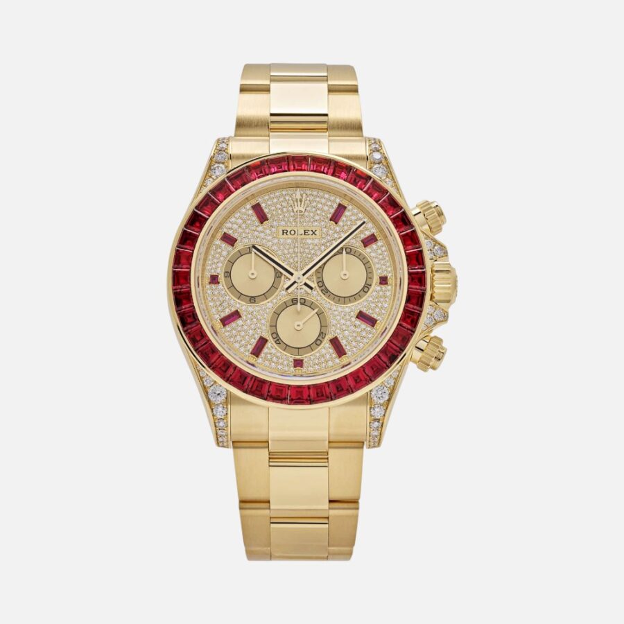 YTJCHNVB (3) Rolex Daytona 126598TRU Yellow Gold Ruby Bezel Diamond Pave Dial