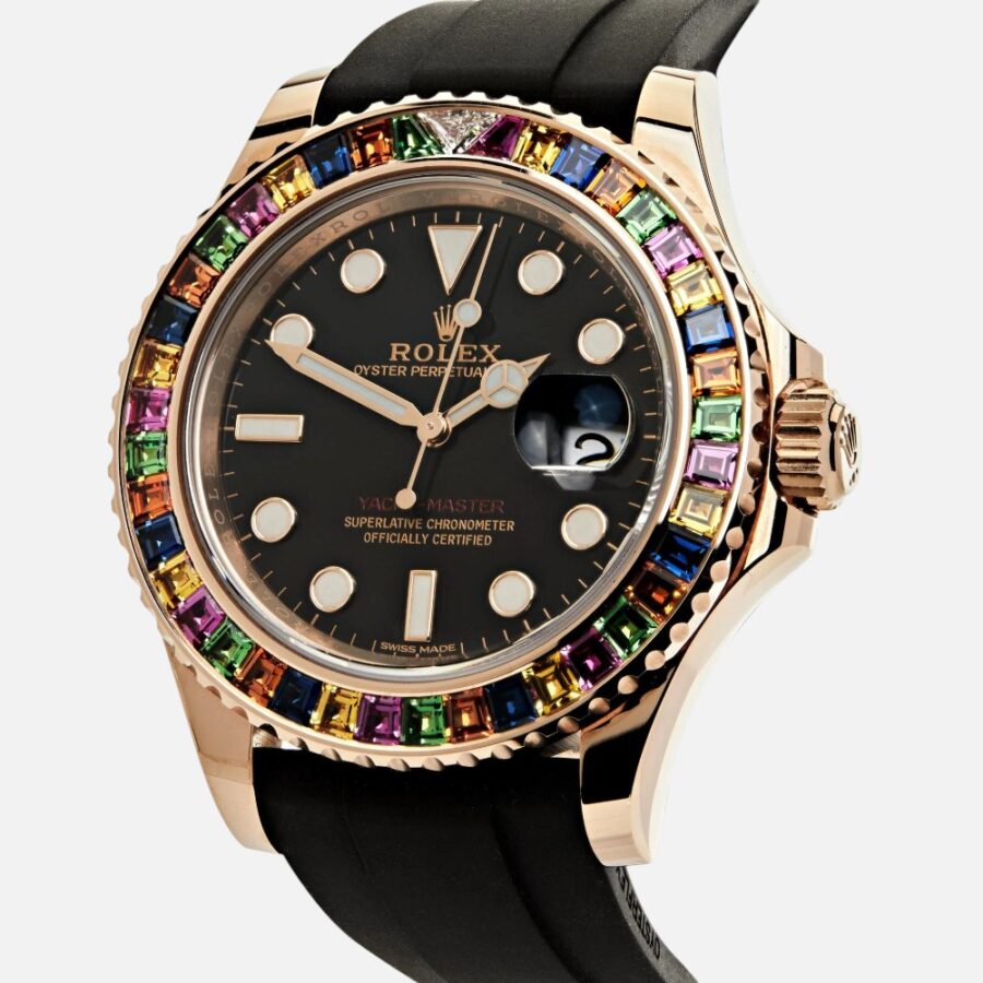 Rolex Yacht-Master 40 116695SATS Everose Gold Black Dial Rainbow Bezel