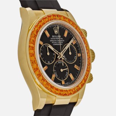 Rolex Daytona 116588SACO Yellow Gold Orange Sapphire Bezel Black Diamond Dial