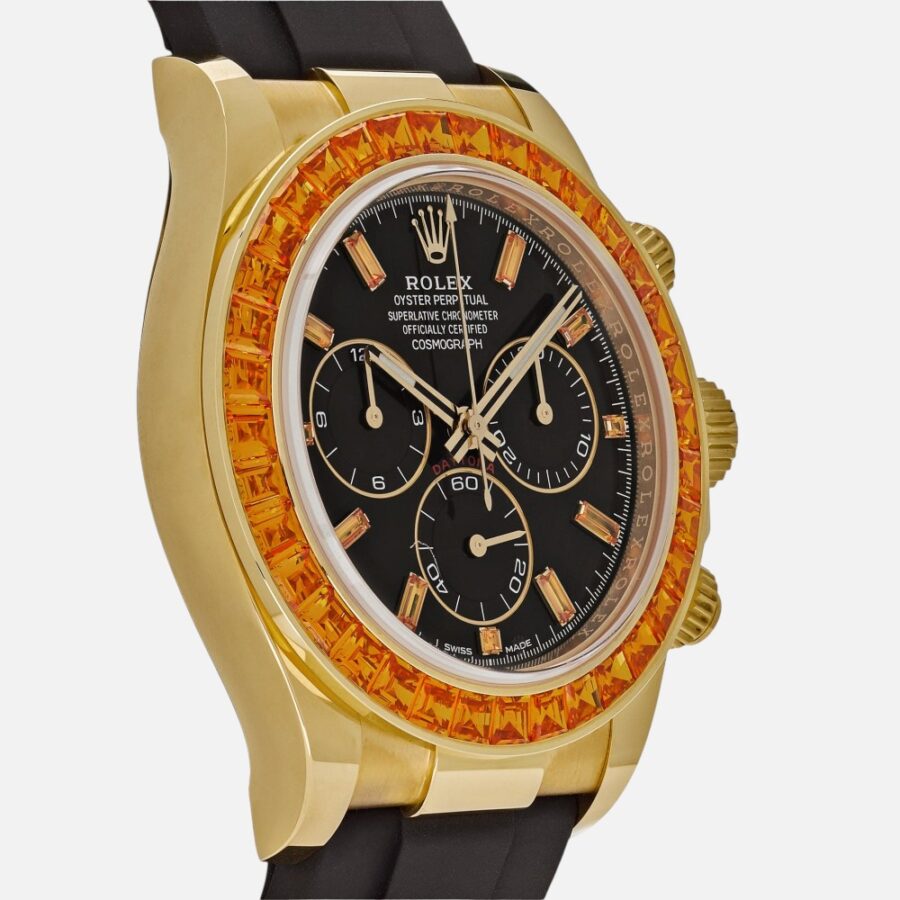 Rolex Daytona 116588SACO Yellow Gold Orange Sapphire Bezel Black Diamond Dial