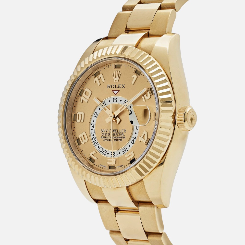 Rolex Sky-Dweller 326938 Yellow Gold Champagne Dial Arabic Numerals