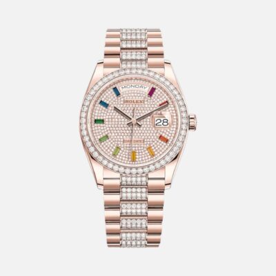 Rolex Day-Date 36 128345RBR Rainbow Pave Diamond Rose Gold